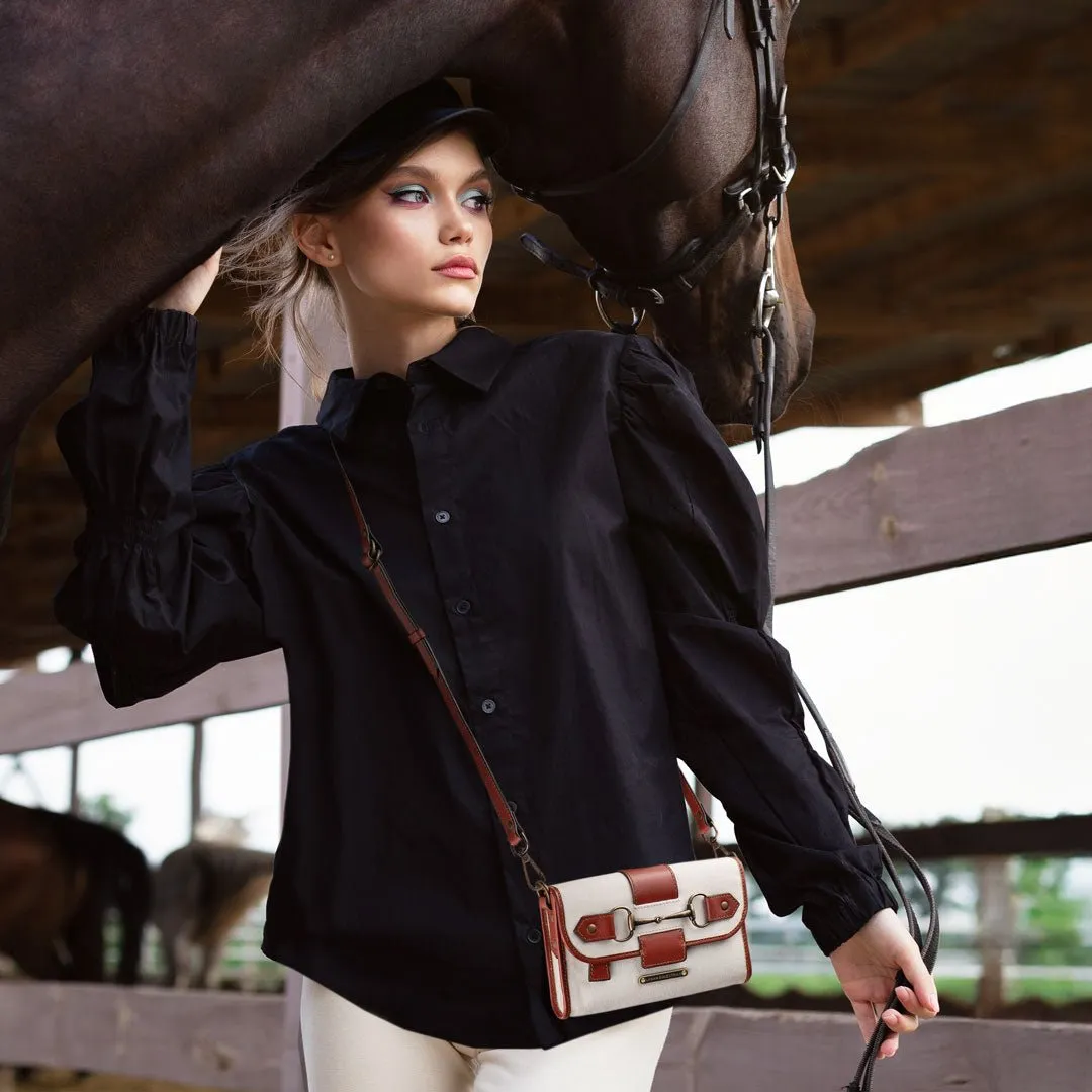 Dalton -  Italian Leather Shoulder Strap and Canvas Body Horse Bit Crossbody Bag