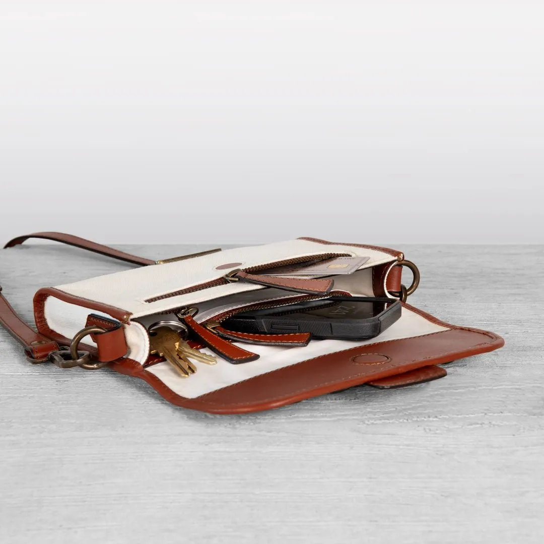 Dalton -  Italian Leather Shoulder Strap and Canvas Body Horse Bit Crossbody Bag
