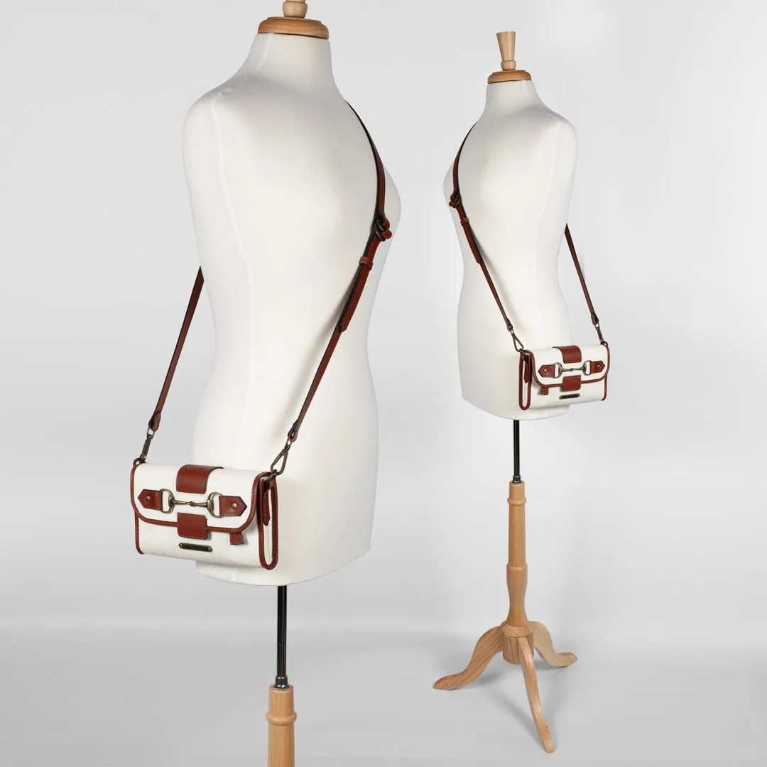 Dalton -  Italian Leather Shoulder Strap and Canvas Body Horse Bit Crossbody Bag