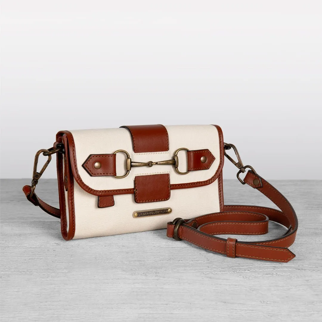 Dalton -  Italian Leather Shoulder Strap and Canvas Body Horse Bit Crossbody Bag