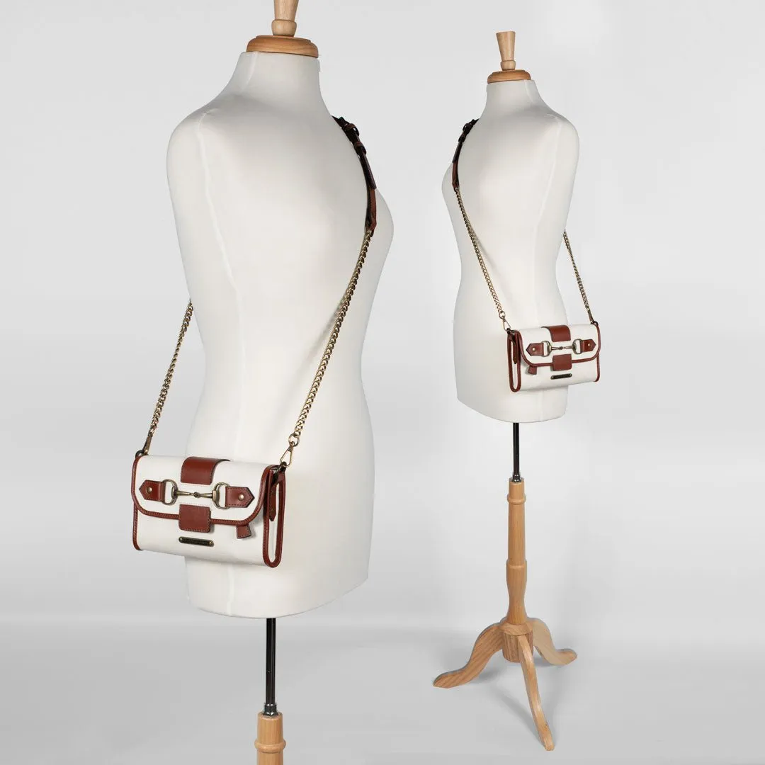 Dalton -  Italian Leather Shoulder Strap and Canvas Body Horse Bit Crossbody Bag