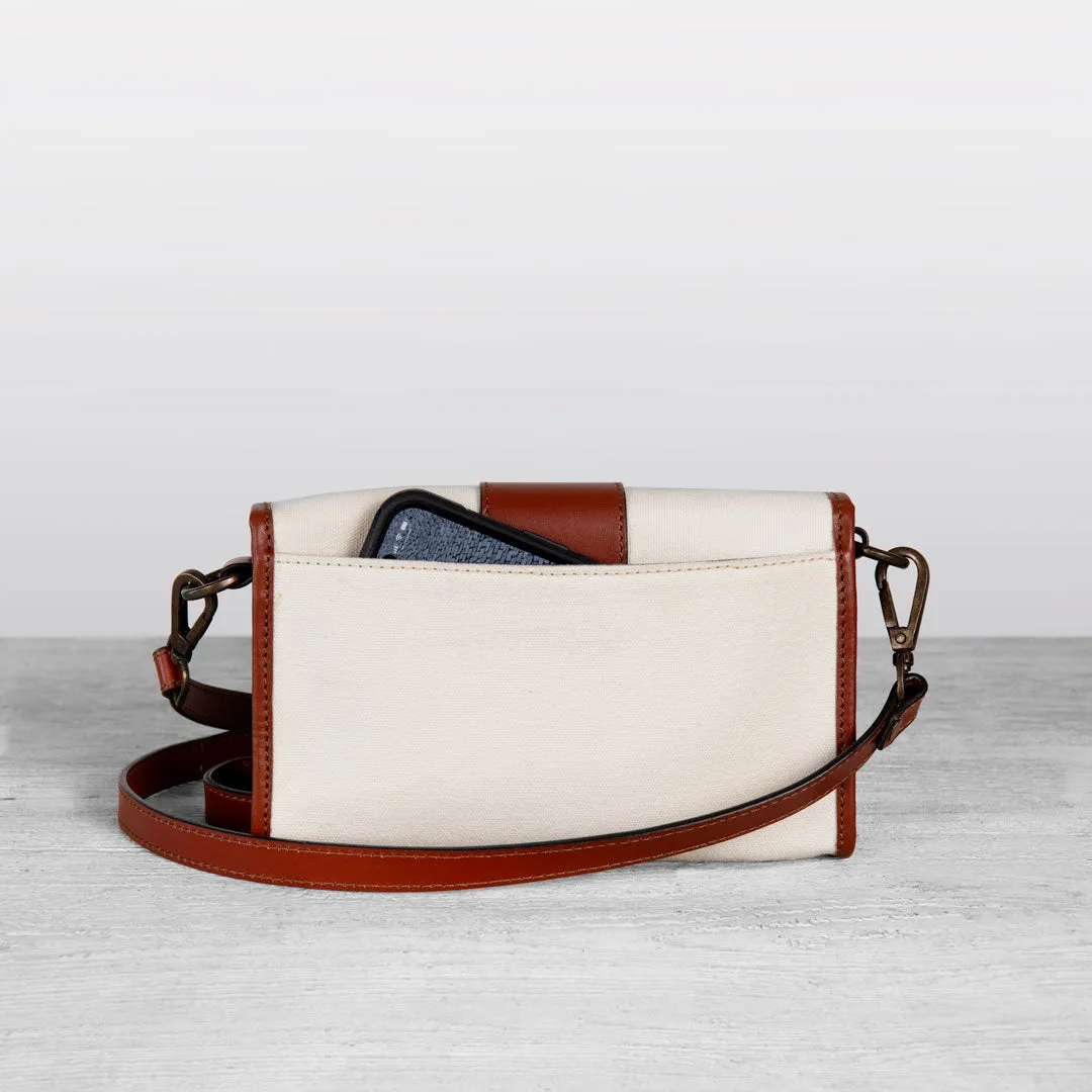 Dalton -  Italian Leather Shoulder Strap and Canvas Body Horse Bit Crossbody Bag