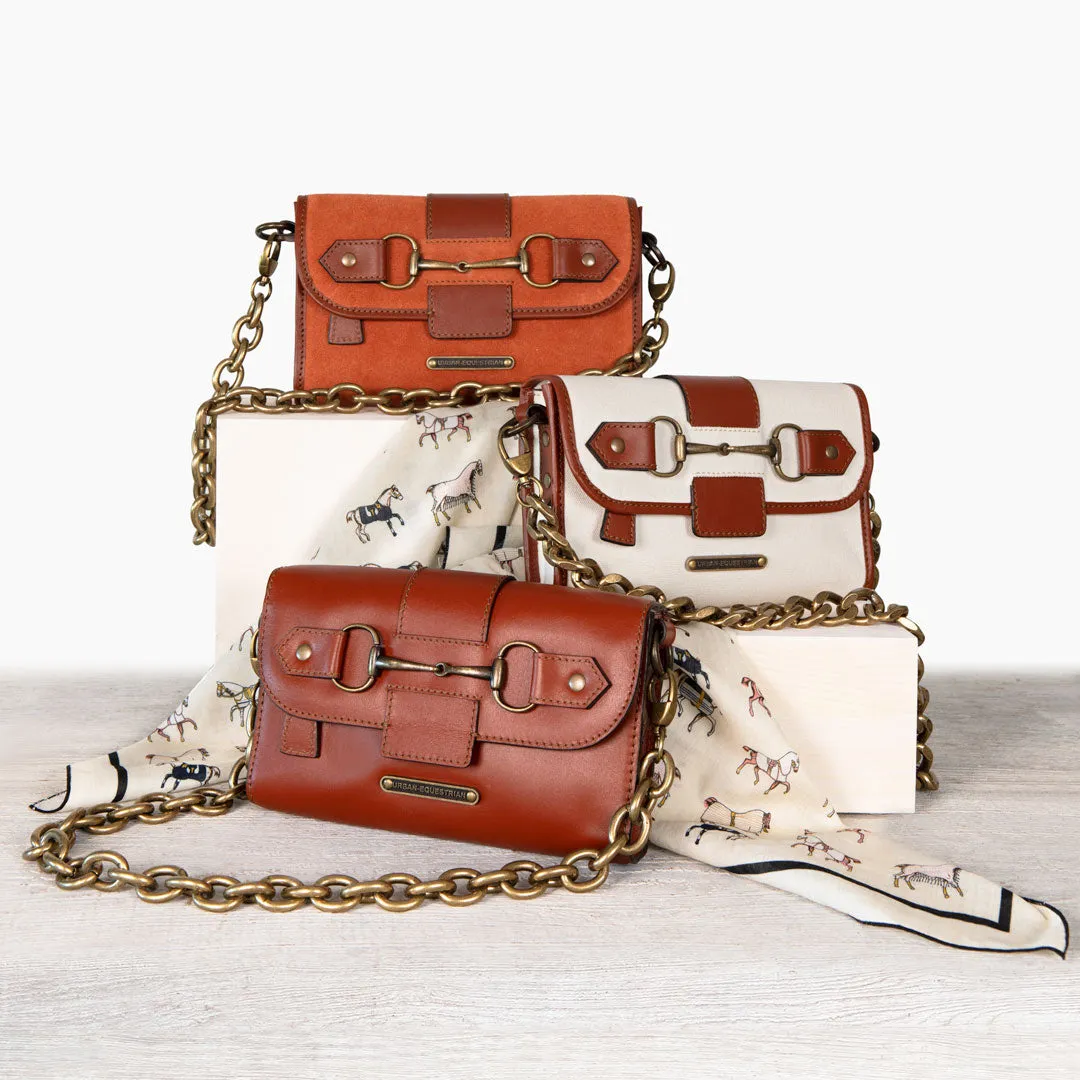 Dalton -  Italian Leather Shoulder Strap and Canvas Body Horse Bit Crossbody Bag