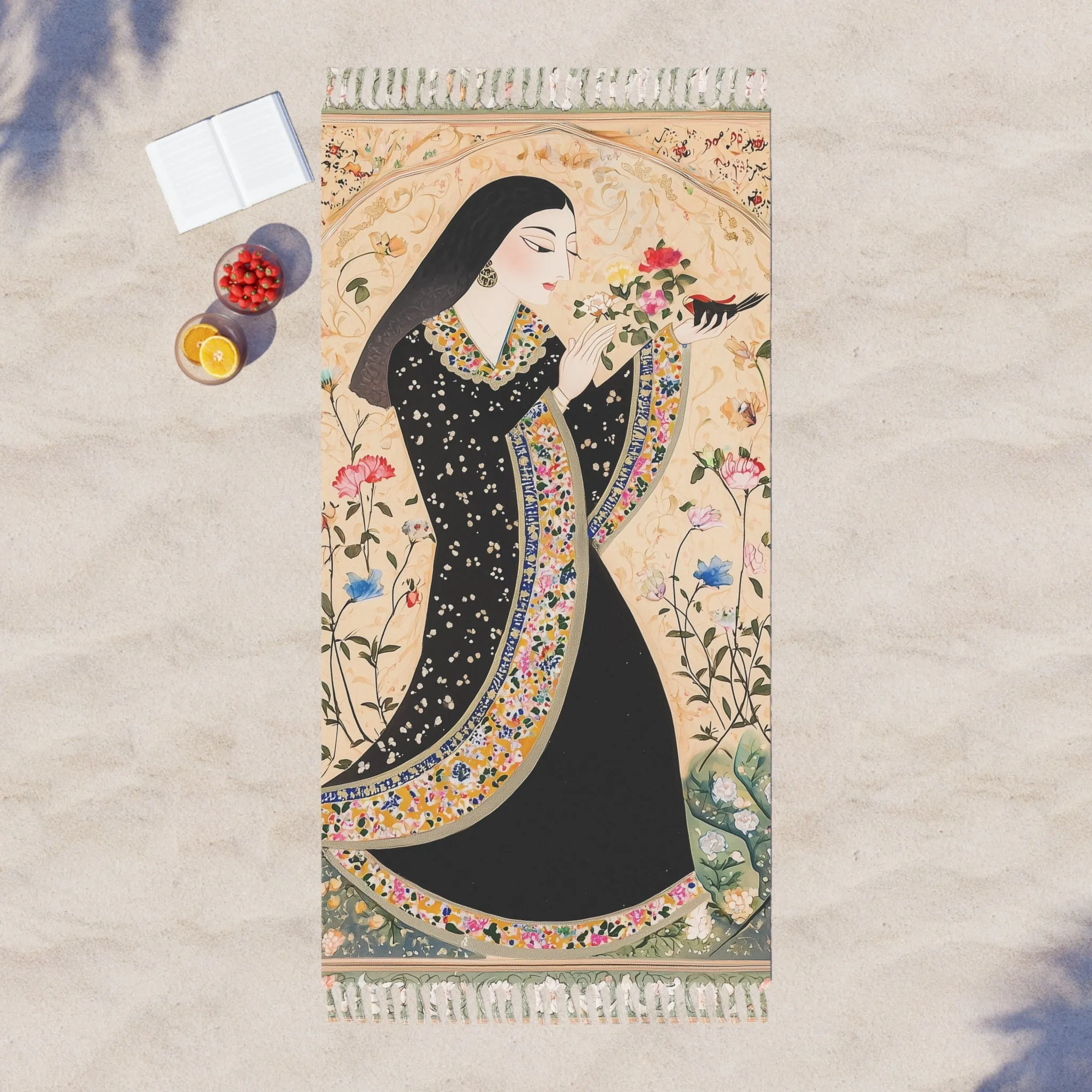 Floral Elegance Persian Calligraphy Inspired Beach Towel