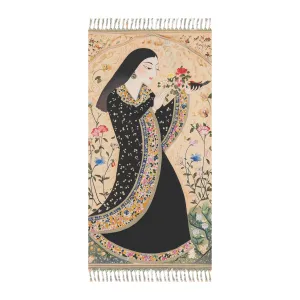 Floral Elegance Persian Calligraphy Inspired Beach Towel