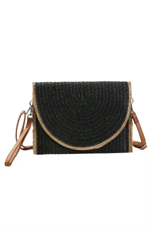 FRAYED TRIM TWO TONE STRAW CLUTCH & CROSSBODY