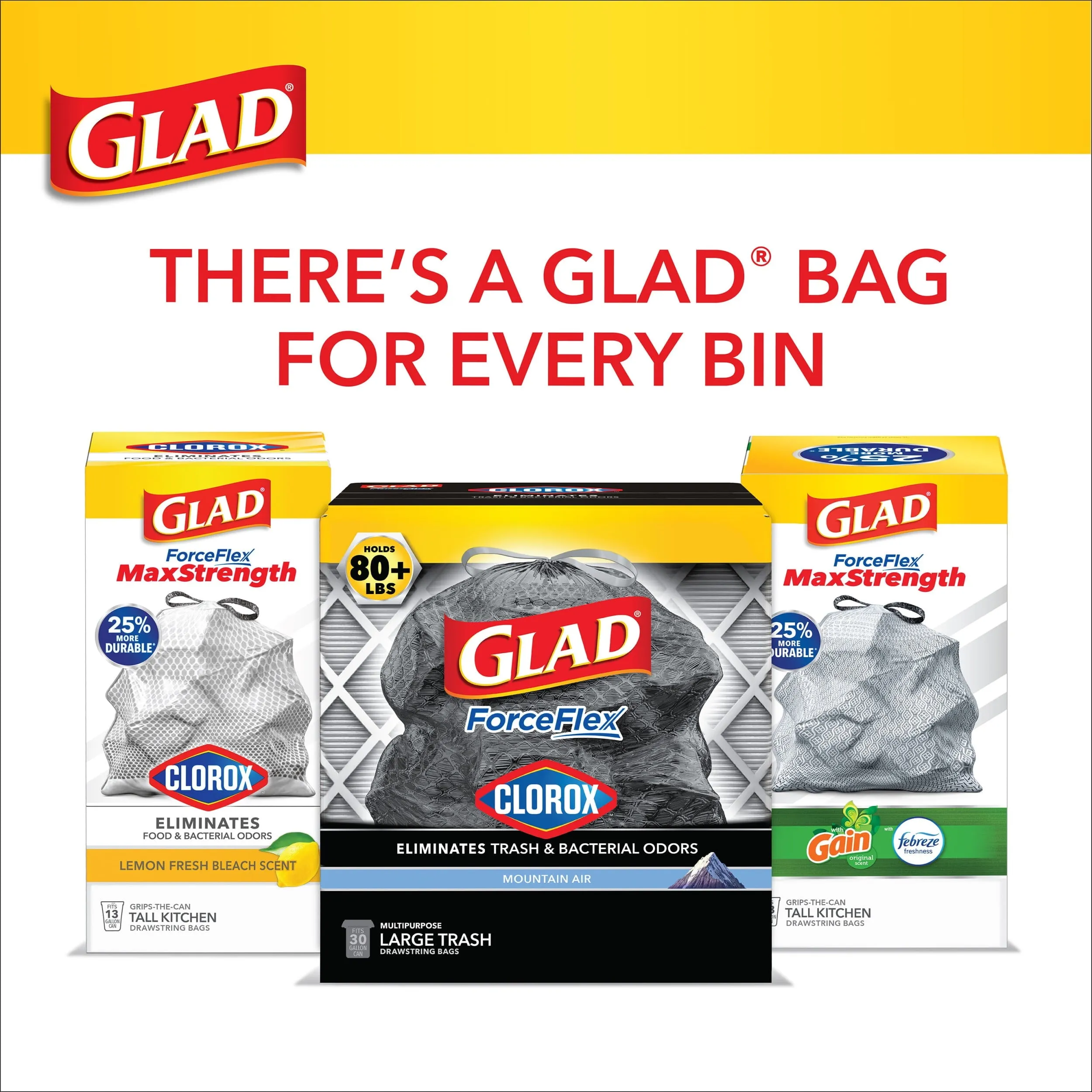 Glad Clorox ForceFlex 30-Gal Drawstring Trash Bags, Mountain Air, 40 Bags