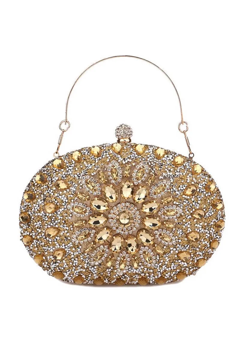 Gold Artificial Diamond Evening Clutch