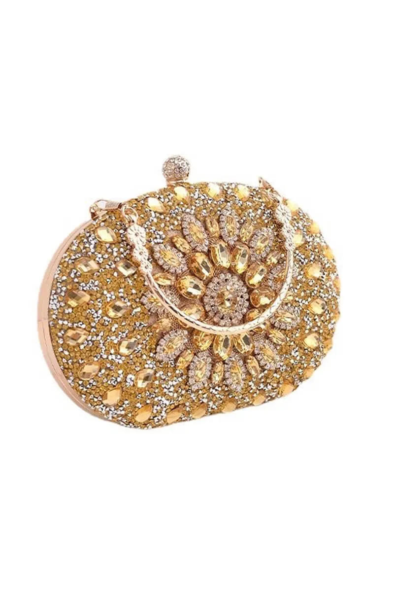Gold Artificial Diamond Evening Clutch