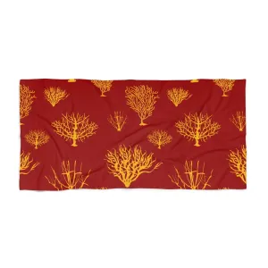 Gold Coral Reef on Red Beach Towel