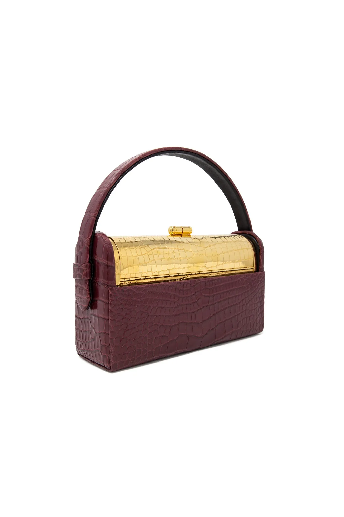 Gold Croco Régine Minaudière with Merlot Shiny Alligator Case