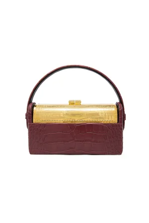 Gold Croco Régine Minaudière with Merlot Shiny Alligator Case