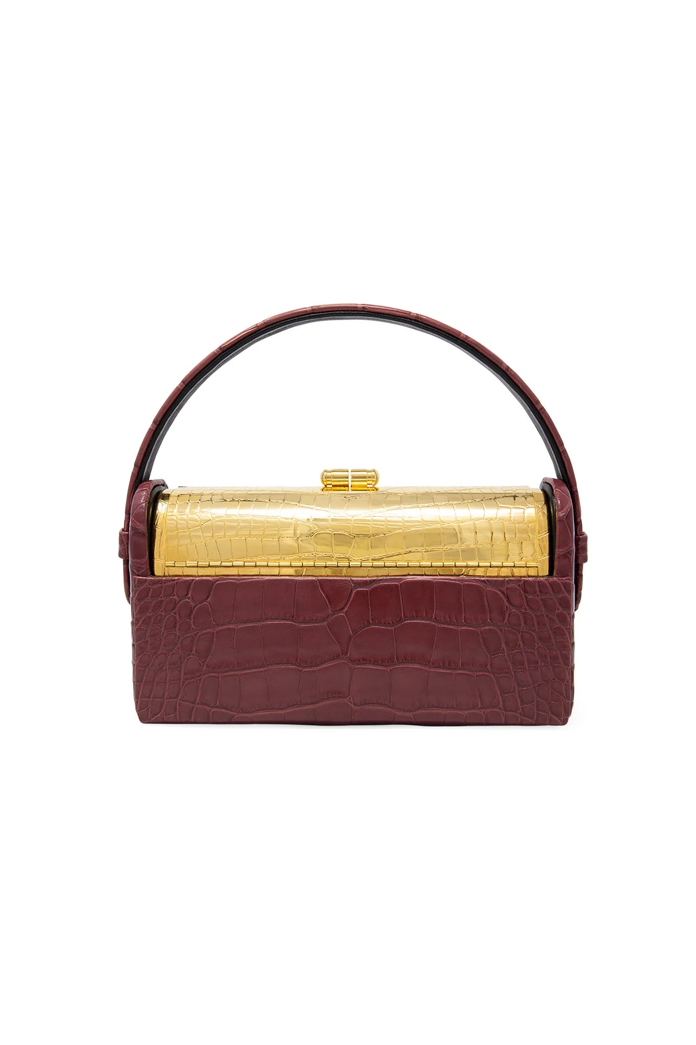 Gold Croco Régine Minaudière with Merlot Shiny Alligator Case