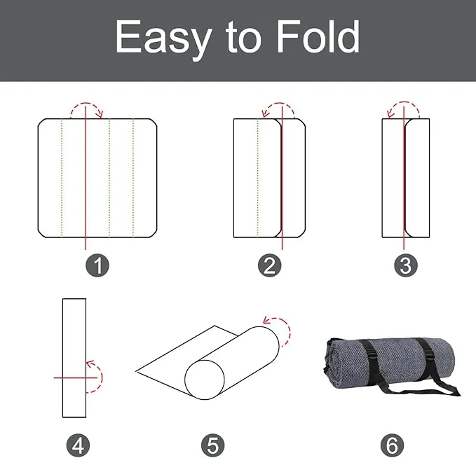 Grey Picnic Blanket with Strap, 60'' x 80'' Sandproof Beach Mat with Storage Bag, Waterproof Outdoor Blanket for Travel Camping Park Beach, Machine Washable (Grey)