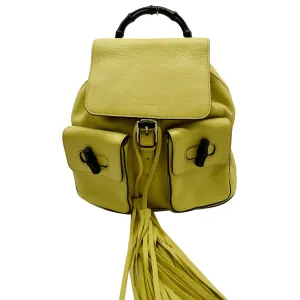 GUCCI Bamboo Pebbled Leather Backpack Bag Yellow 370833 - Last Call