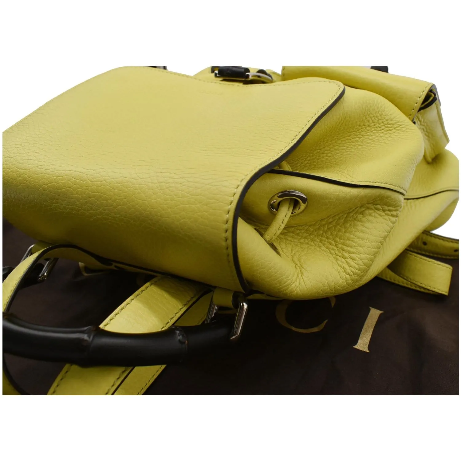 GUCCI Bamboo Pebbled Leather Backpack Bag Yellow 370833 - Last Call