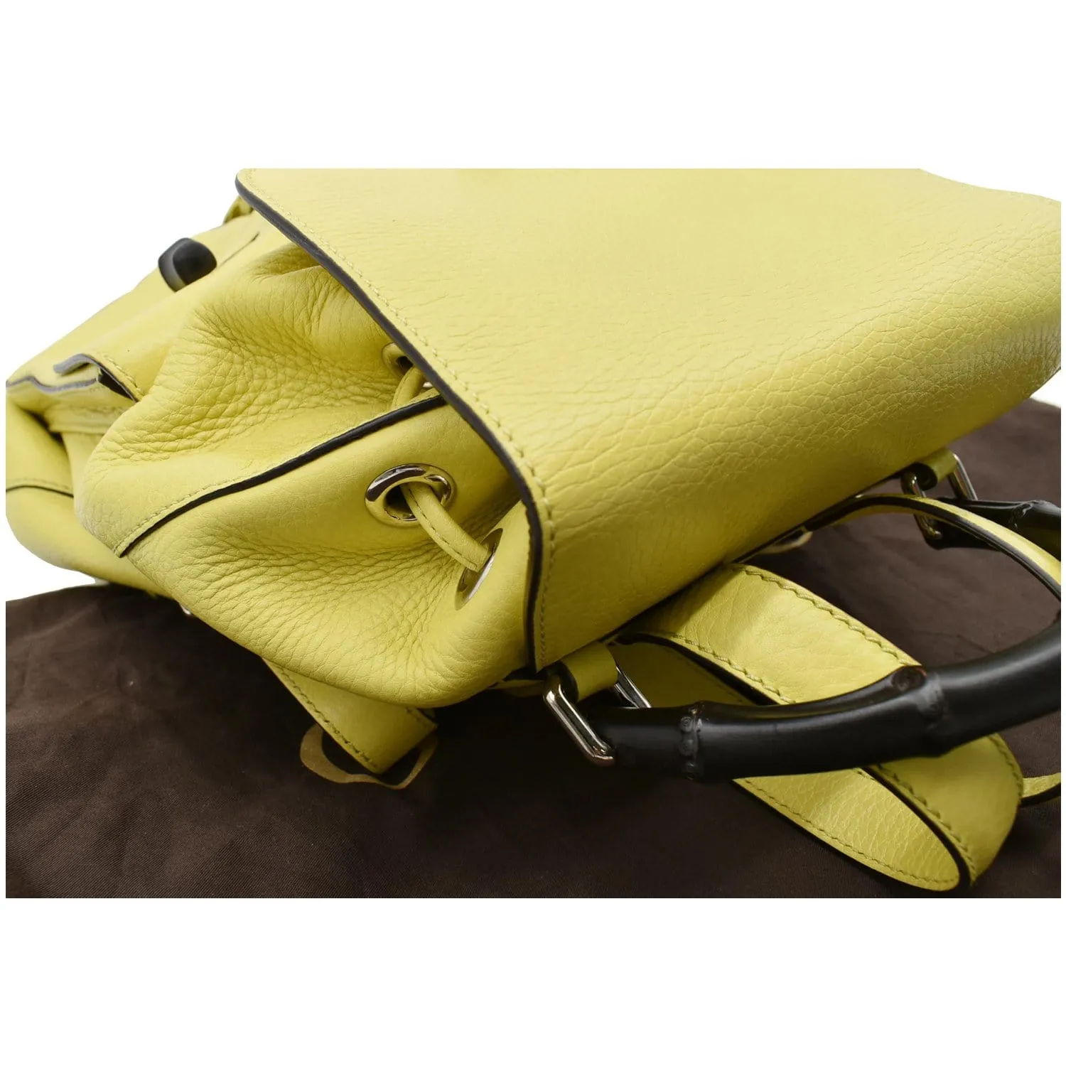 GUCCI Bamboo Pebbled Leather Backpack Bag Yellow 370833 - Last Call