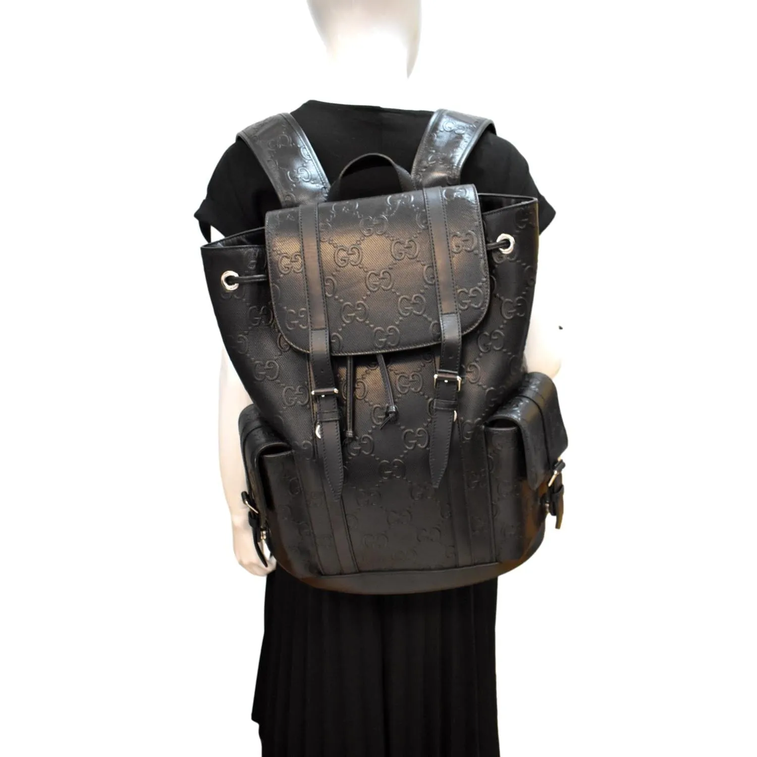 GUCCI GG Embossed Leather Backpack ‎Black 625770