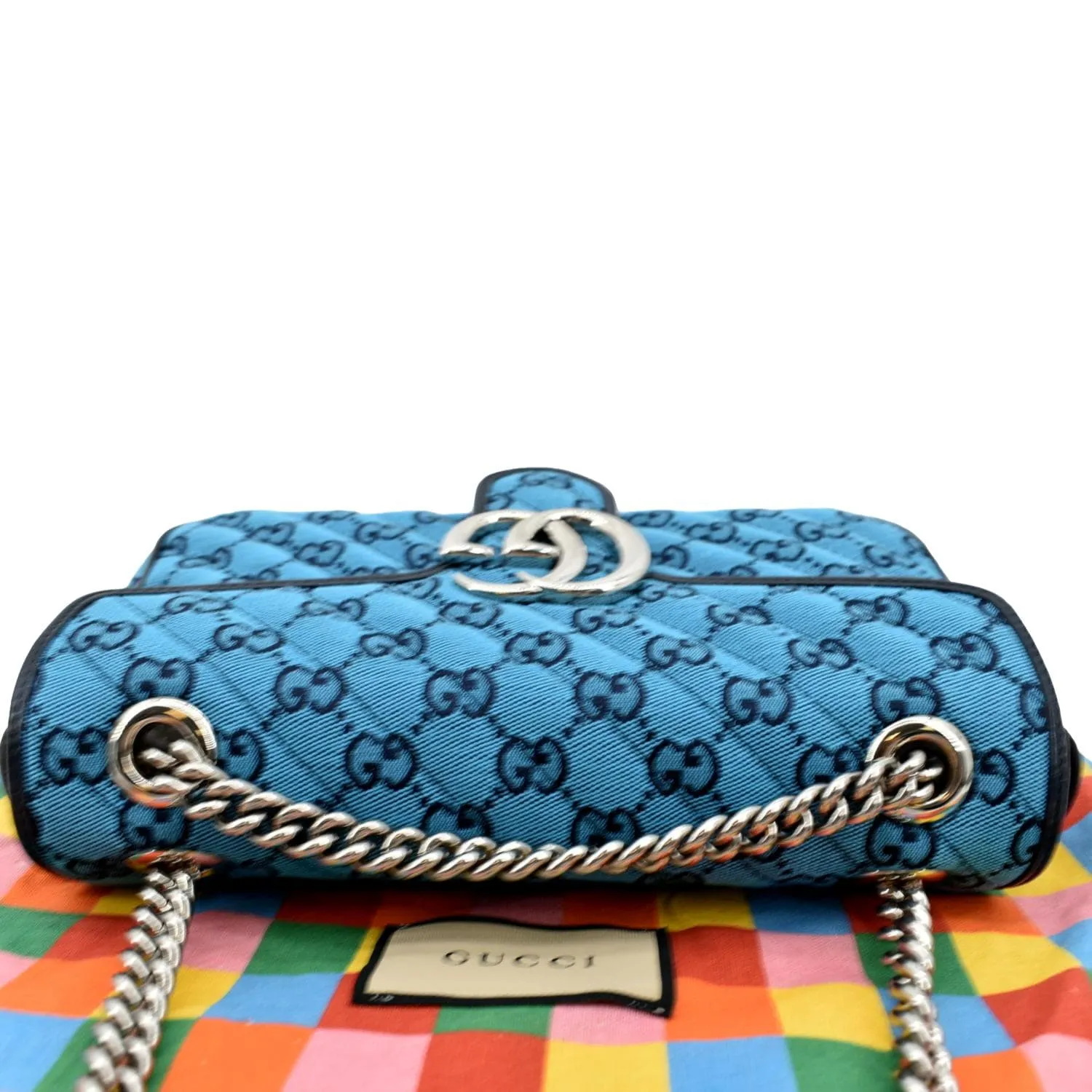 GUCCI GG Marmont Canvas Leather Crossbody Bag Blue 443497