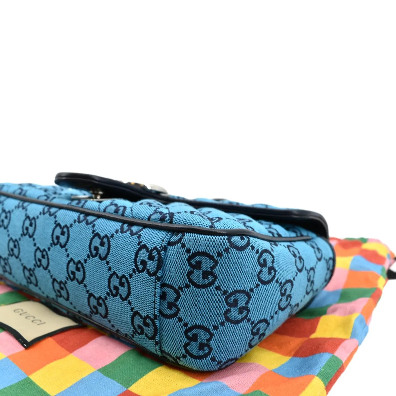 GUCCI GG Marmont Canvas Leather Crossbody Bag Blue 443497