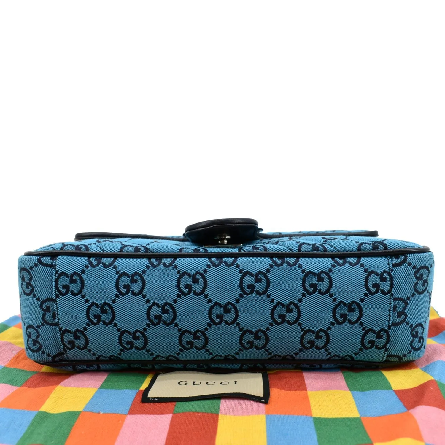 GUCCI GG Marmont Canvas Leather Crossbody Bag Blue 443497