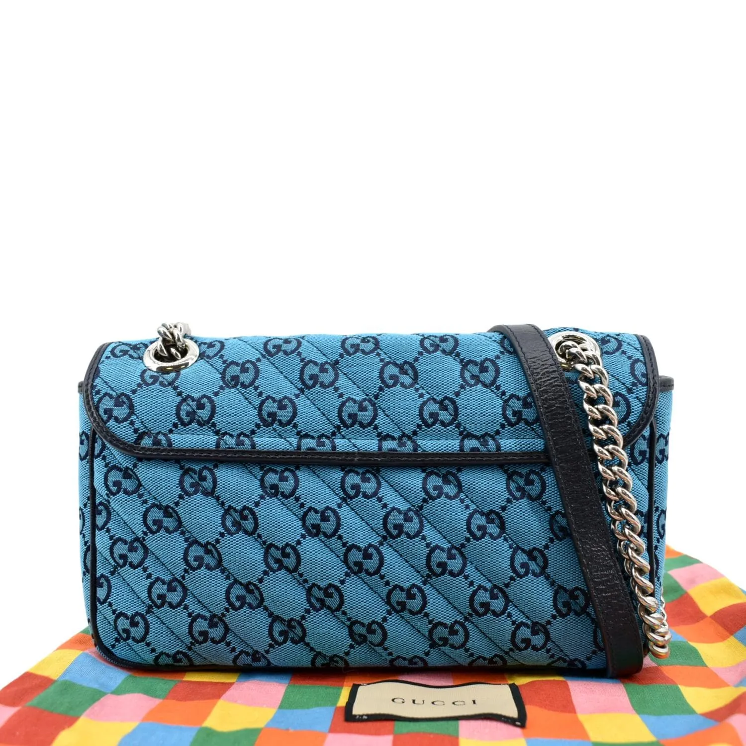 GUCCI GG Marmont Canvas Leather Crossbody Bag Blue 443497