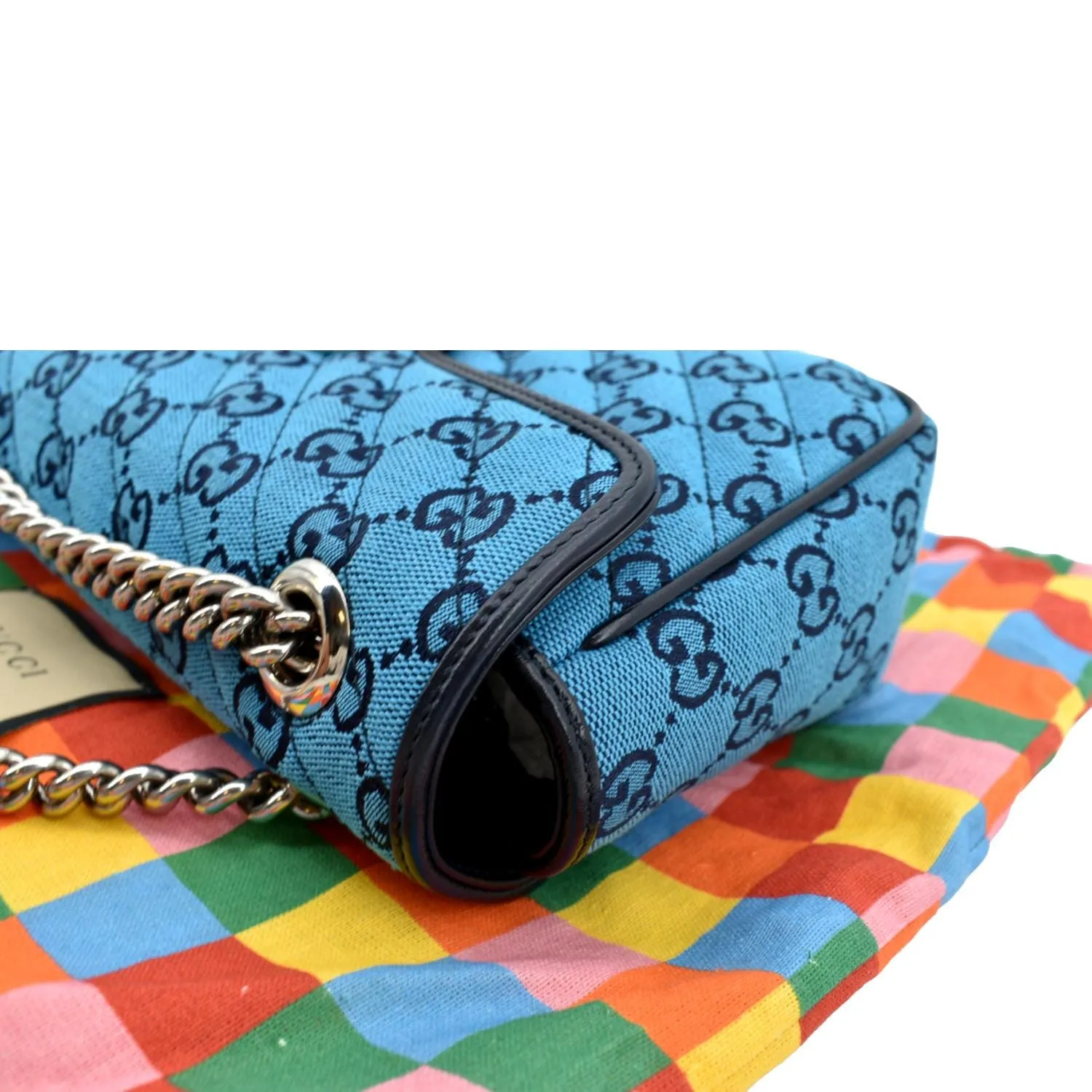 GUCCI GG Marmont Canvas Leather Crossbody Bag Blue 443497