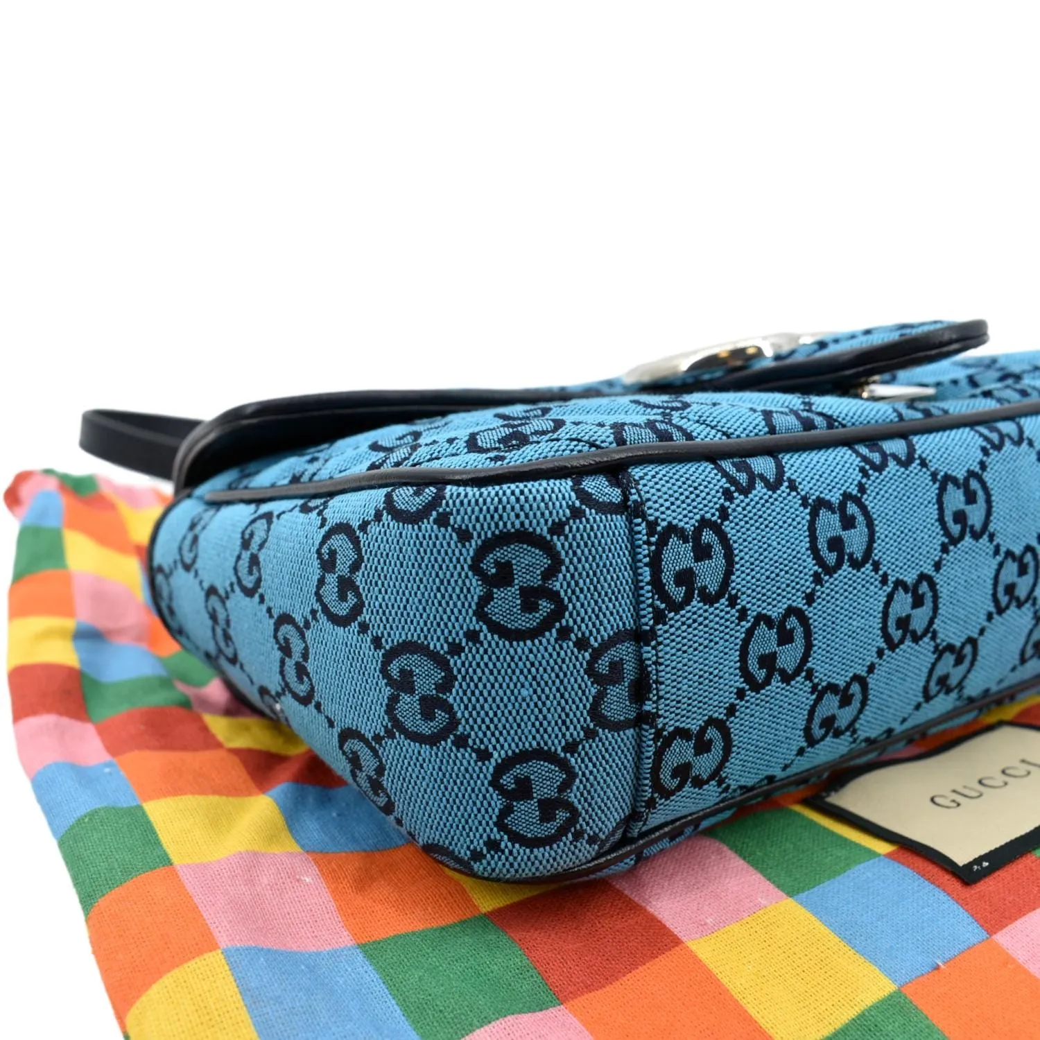 GUCCI GG Marmont Canvas Leather Crossbody Bag Blue 443497