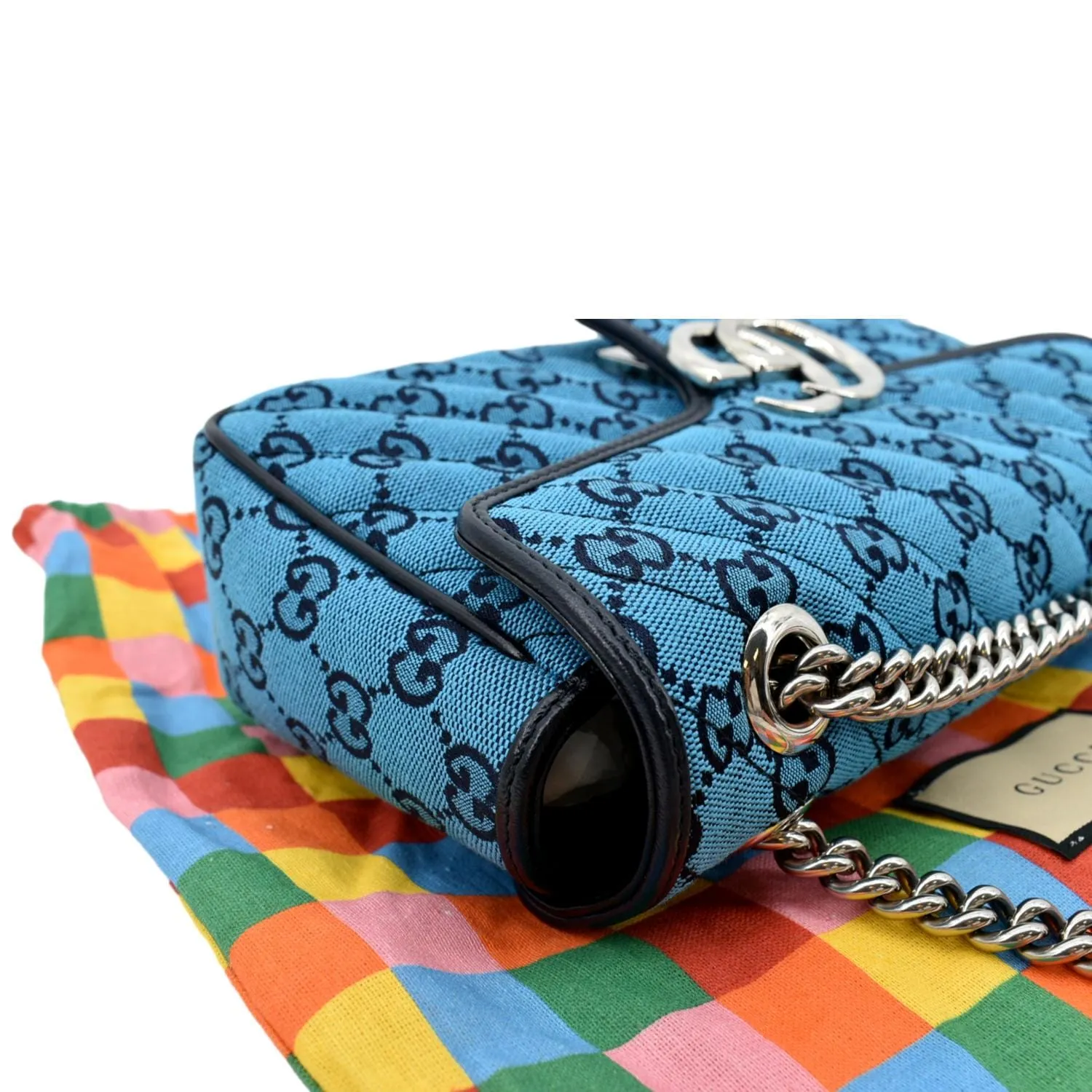 GUCCI GG Marmont Canvas Leather Crossbody Bag Blue 443497