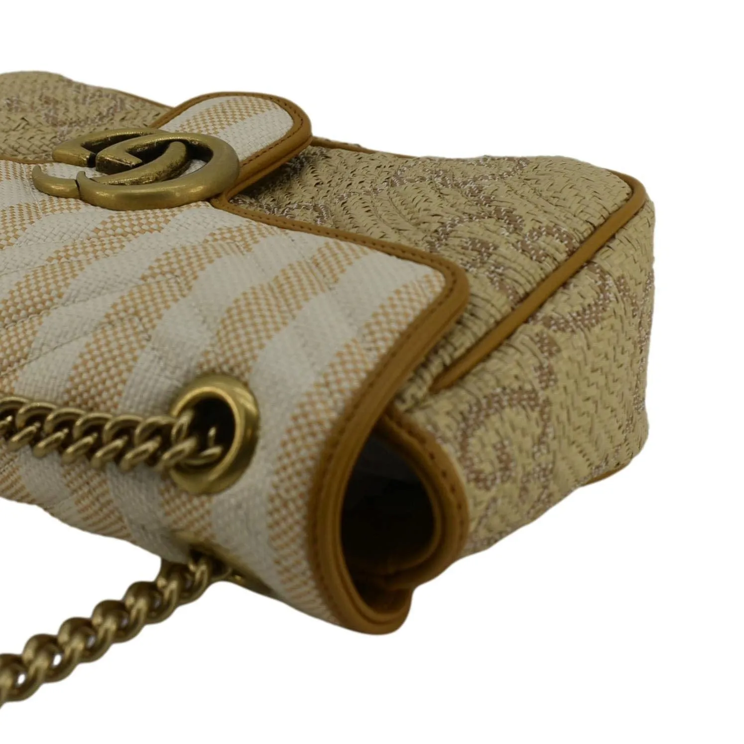 GUCCI GG Marmont Small Raffia Shoulder Bag Natural Beige 443497