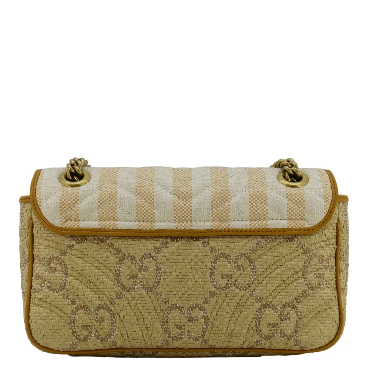GUCCI GG Marmont Small Raffia Shoulder Bag Natural Beige 443497