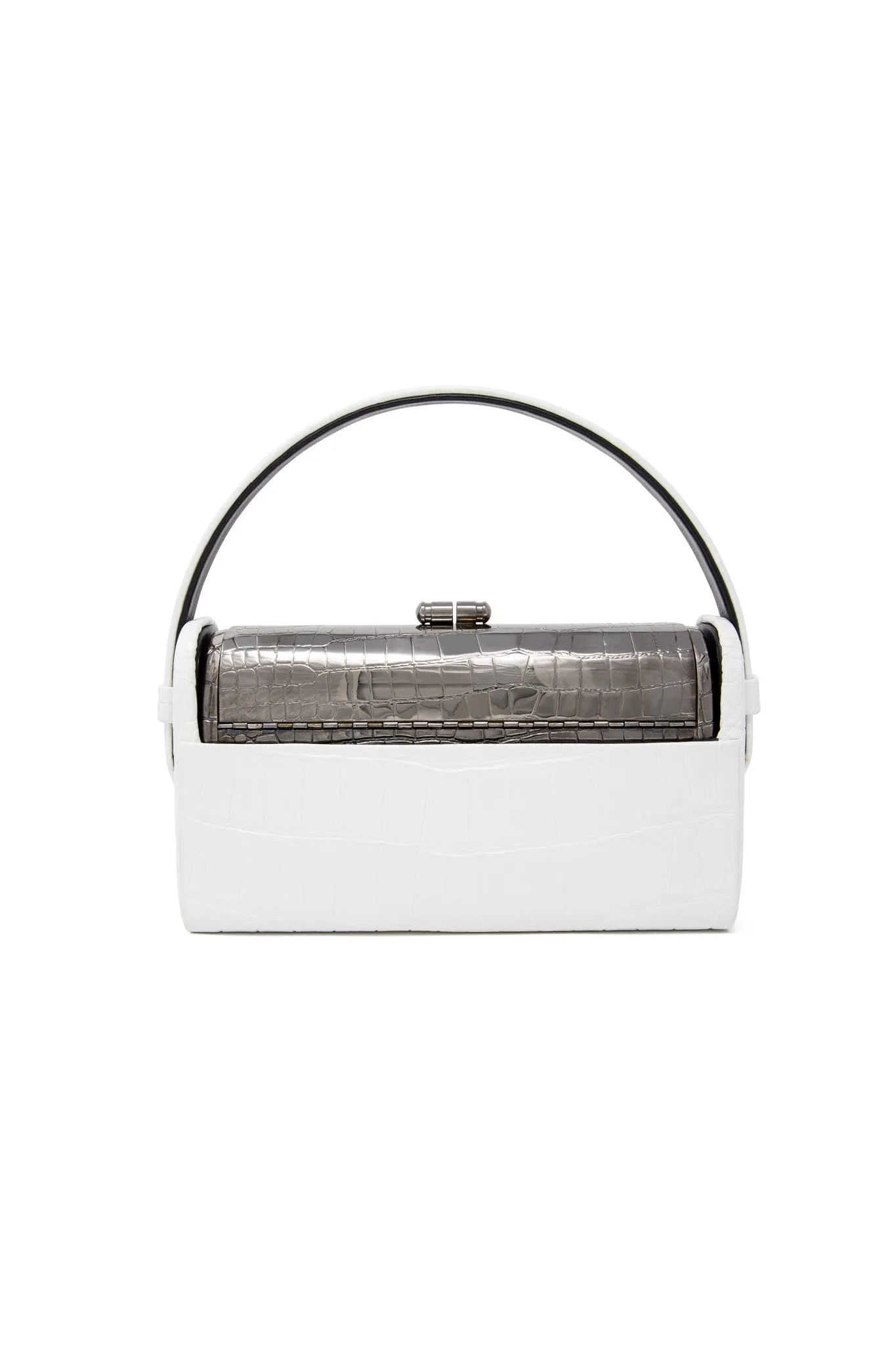 Gunmetal Croco Régine Minaudière with White Shiny Alligator Case