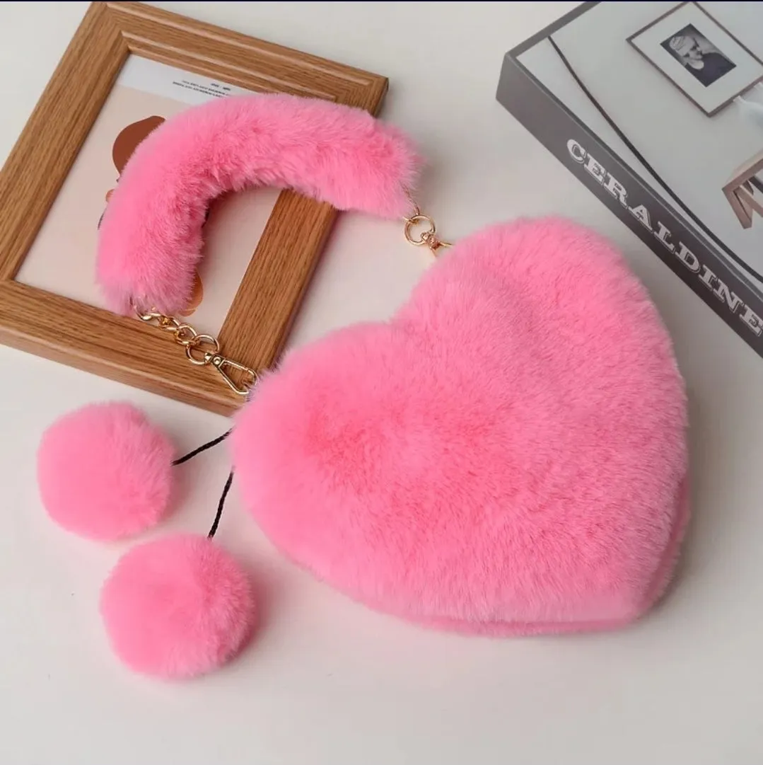 Heart Faux Fur Purse