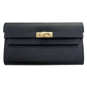 Hermes Black Epsom Permabrass Kelly Long Wallet Clutch Super Rare