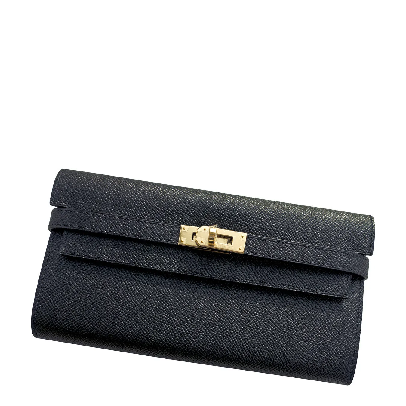 Hermes Black Epsom Permabrass Kelly Long Wallet Clutch Super Rare