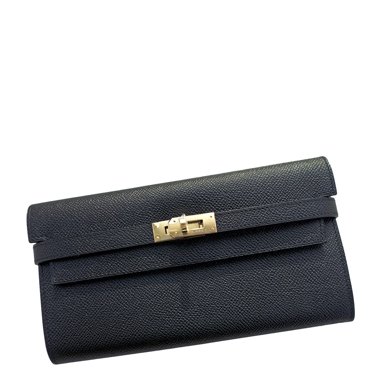 Hermes Black Epsom Permabrass Kelly Long Wallet Clutch Super Rare
