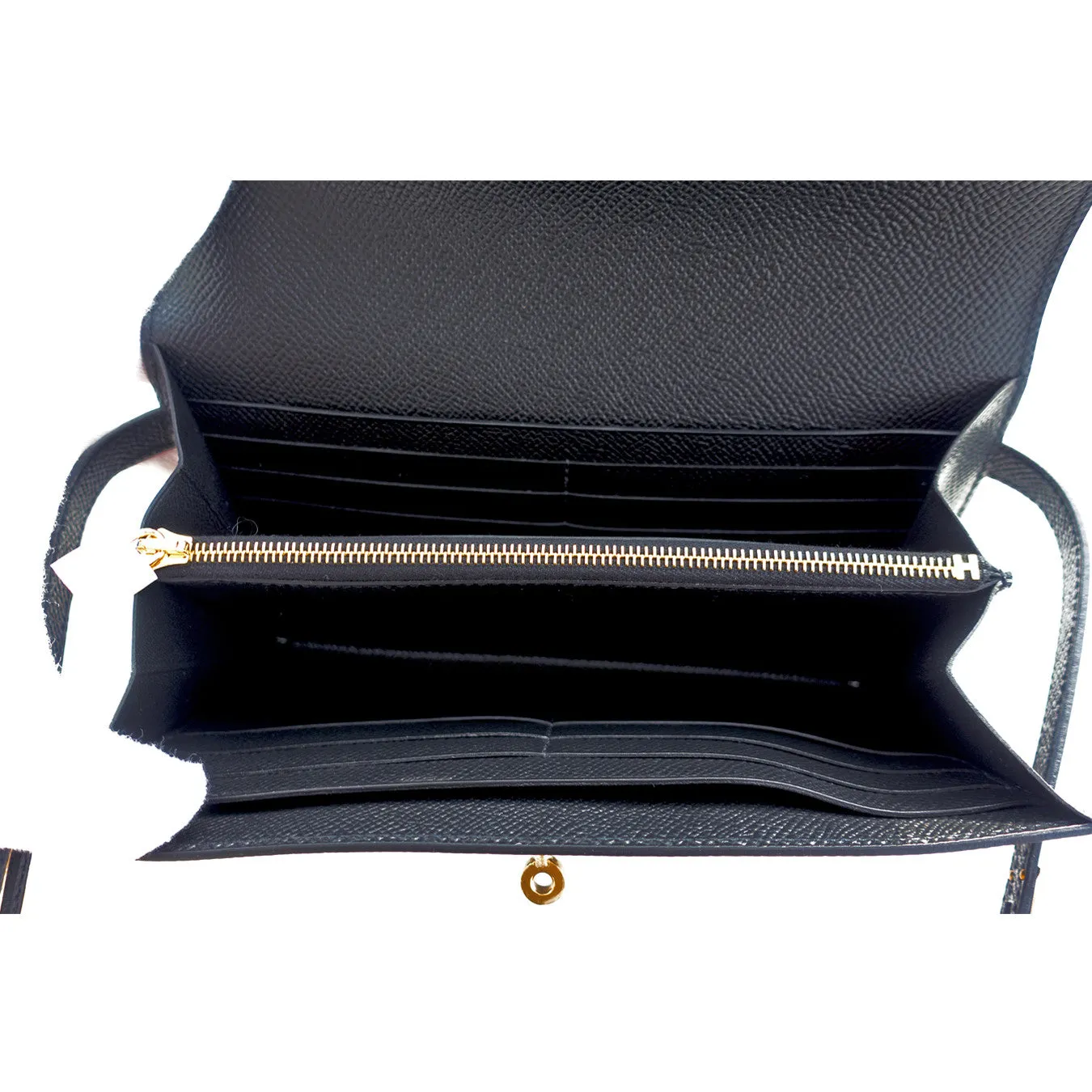 Hermes Black Epsom Permabrass Kelly Long Wallet Clutch Super Rare