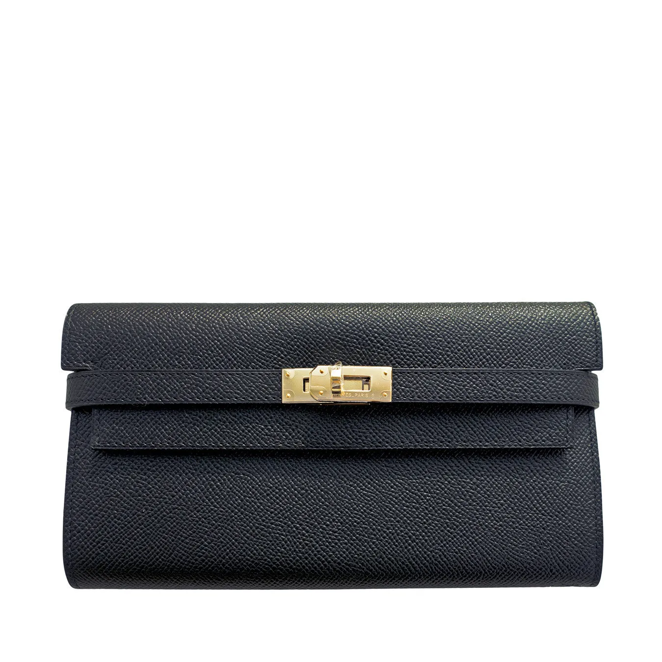 Hermes Black Epsom Permabrass Kelly Long Wallet Clutch Super Rare