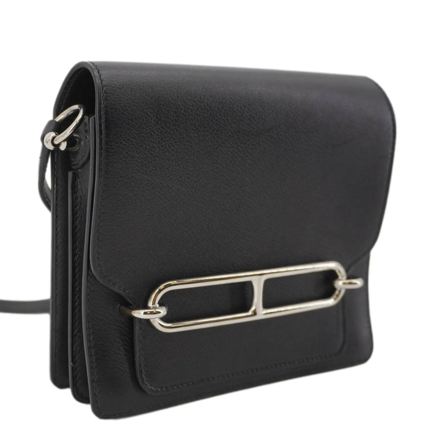HERMES Roulis Calfskin Leather Shoulder Bag Black