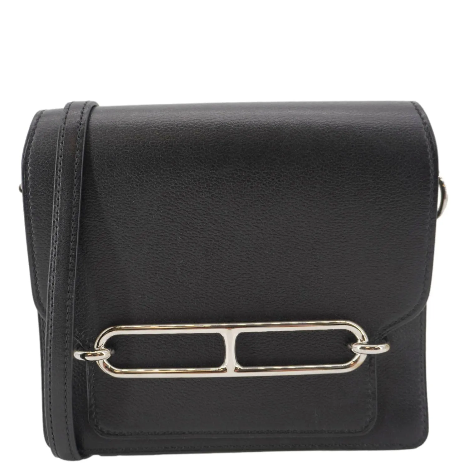 HERMES Roulis Calfskin Leather Shoulder Bag Black