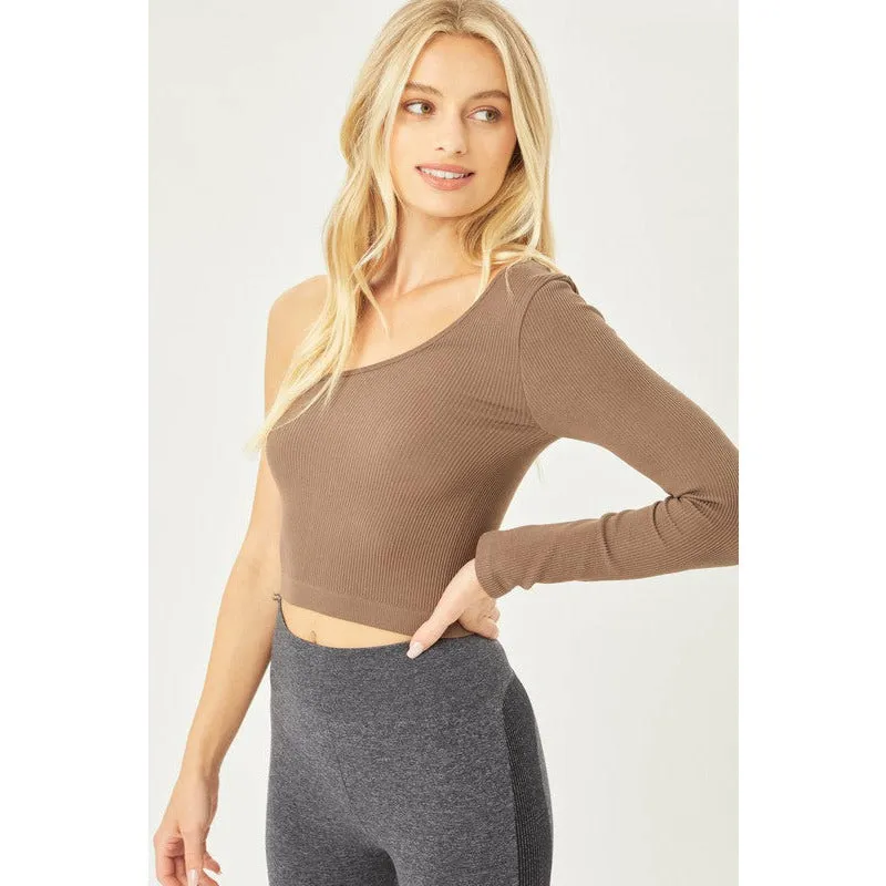 It's Meant To Be One Shoulder Crop Top - Brown