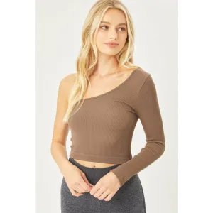 It's Meant To Be One Shoulder Crop Top - Brown
