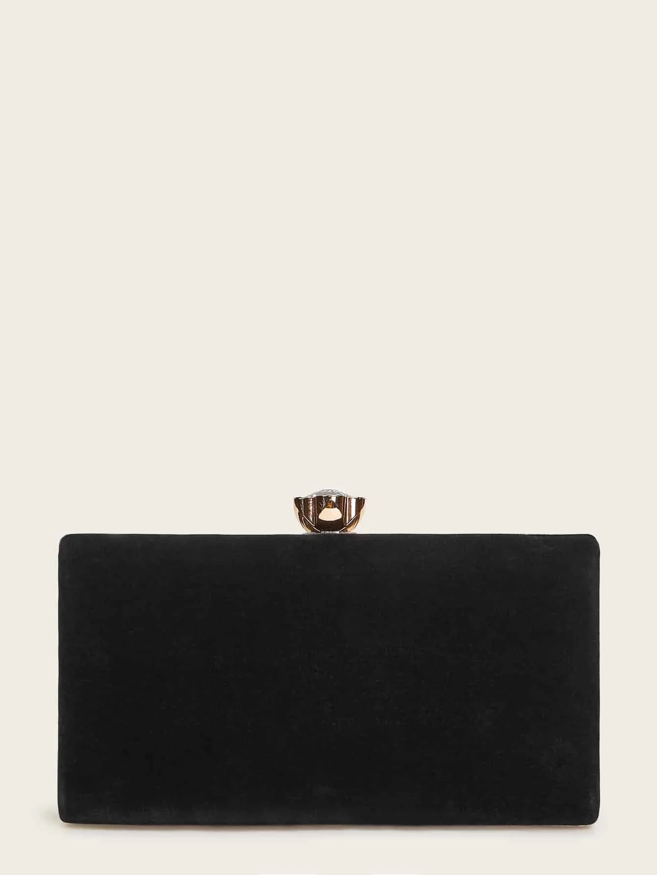 Jewelled Decor Clip Top Clutch Bag - Black- FD ⚡