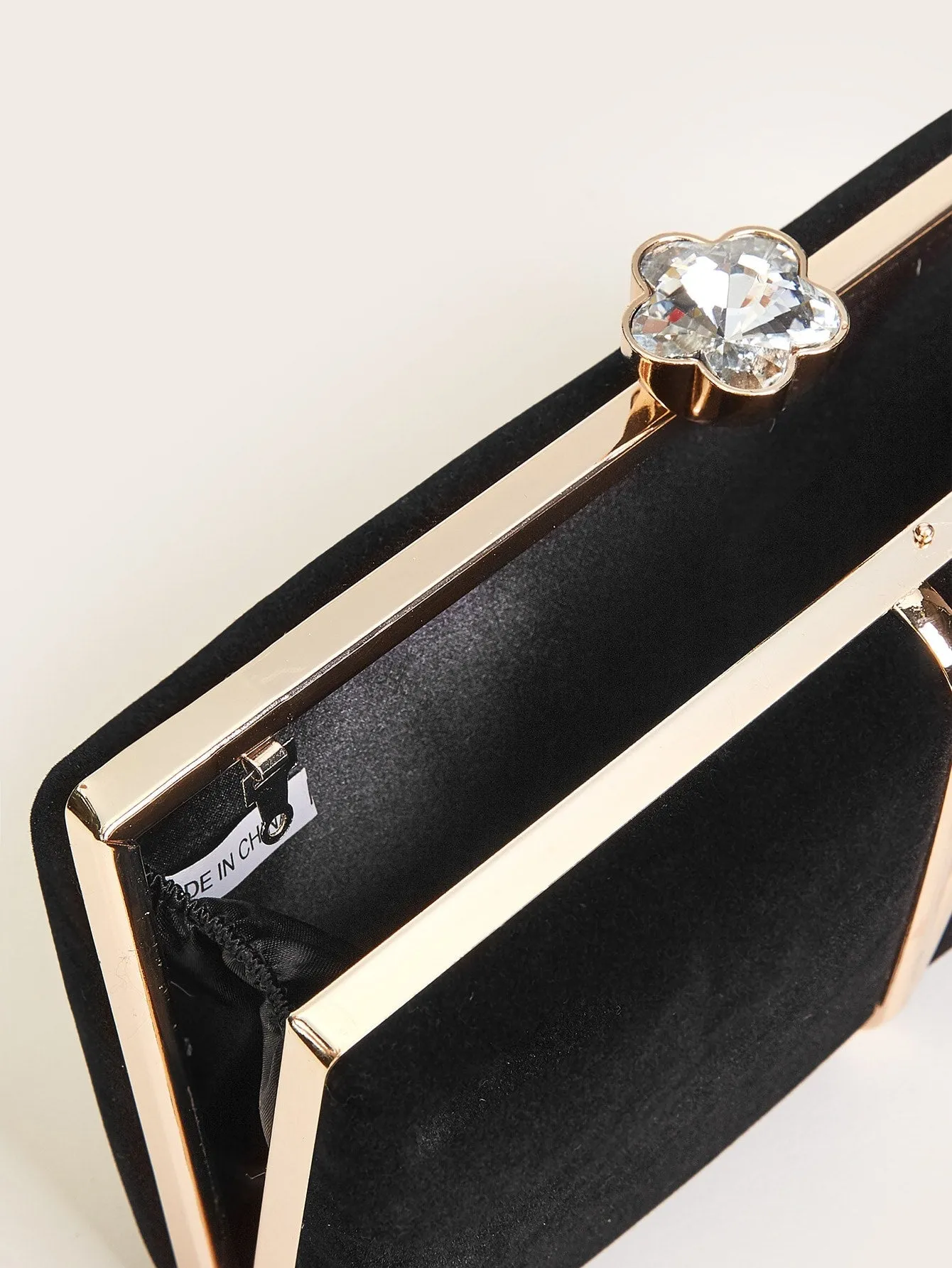Jewelled Decor Clip Top Clutch Bag - Black- FD ⚡