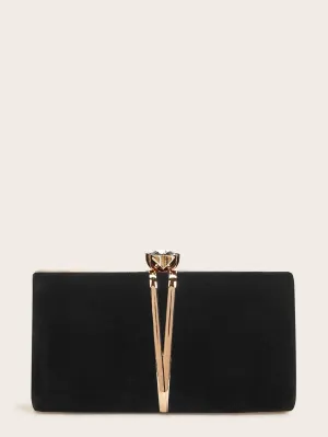 Jewelled Decor Clip Top Clutch Bag - Black- FD ⚡