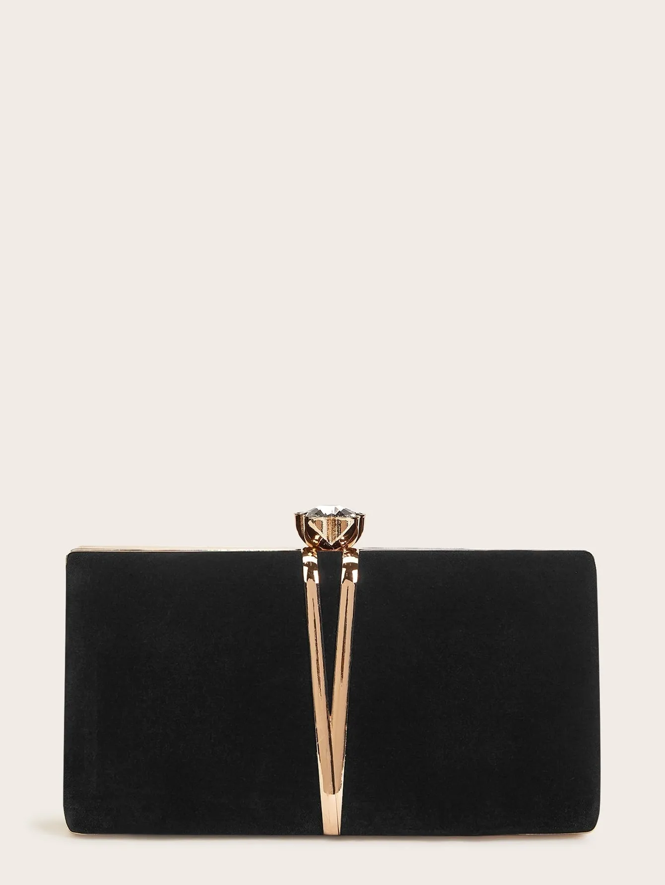 Jewelled Decor Clip Top Clutch Bag - Black- FD ⚡