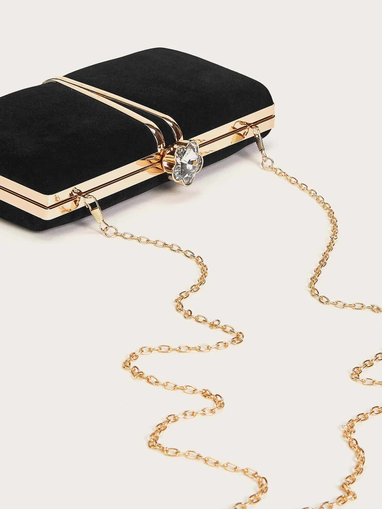 Jewelled Decor Clip Top Clutch Bag - Black- FD ⚡