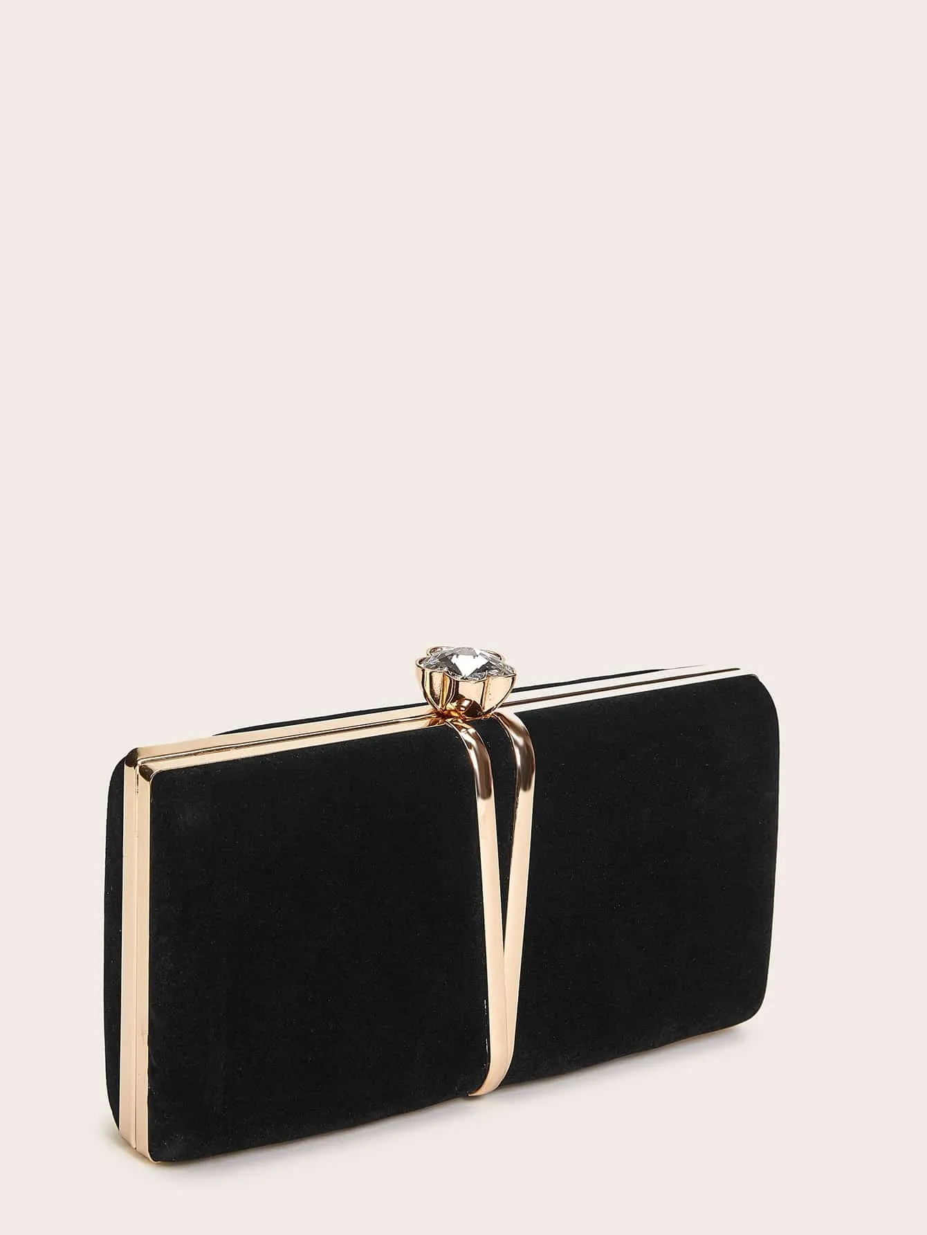 Jewelled Decor Clip Top Clutch Bag - Black- FD ⚡