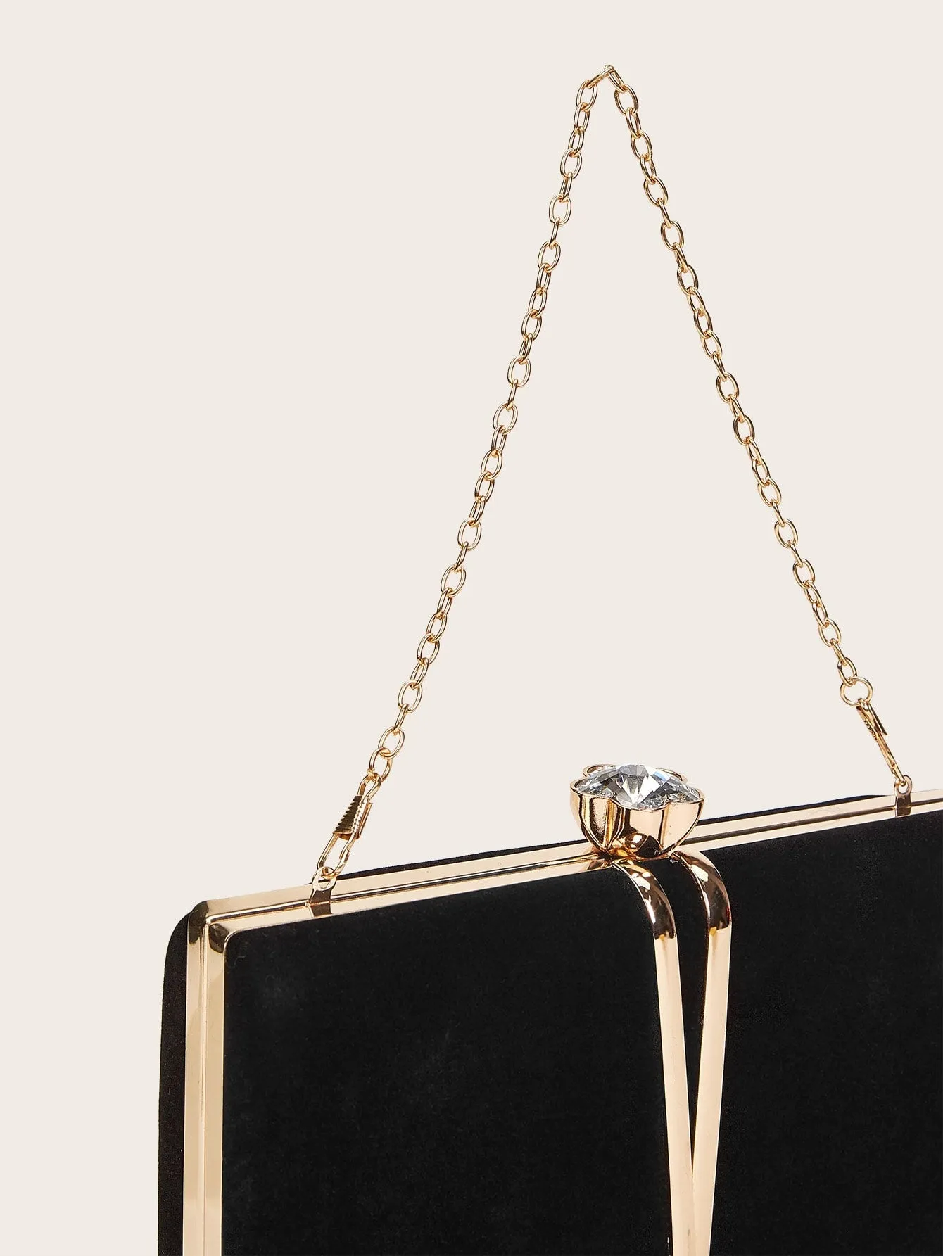 Jewelled Decor Clip Top Clutch Bag - Black- FD ⚡