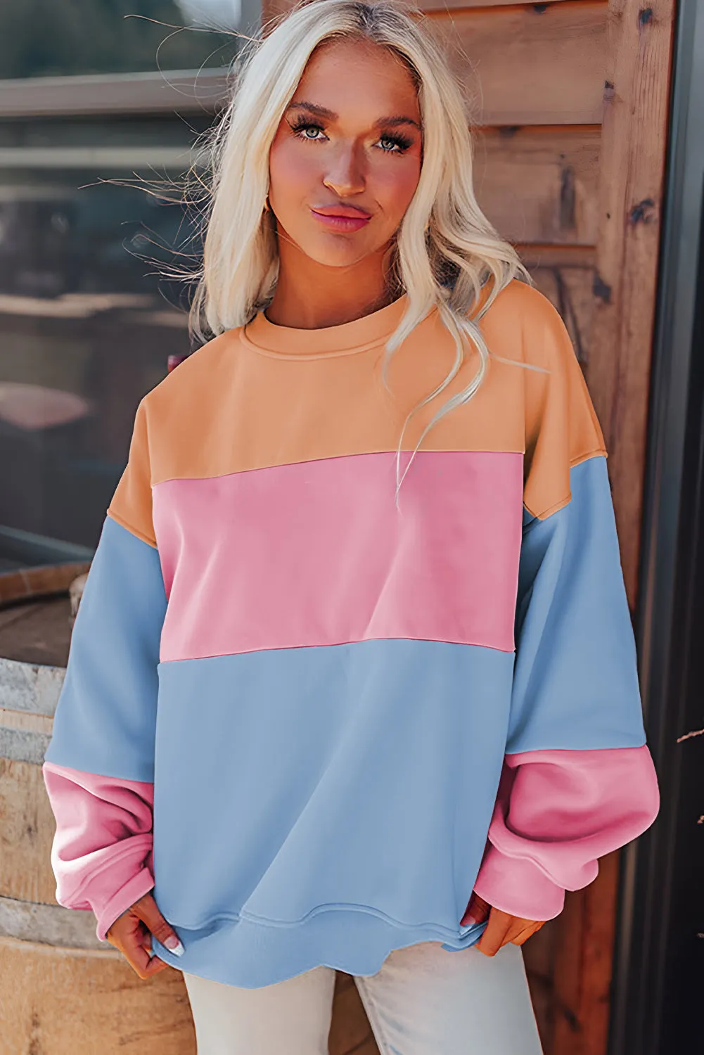 KaleaBoutique Colorblock Patchwork Drop Shoulder Sweatshirt